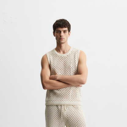 Men's Plus Size Hollow Out Round Neck Tank and Shorts Set