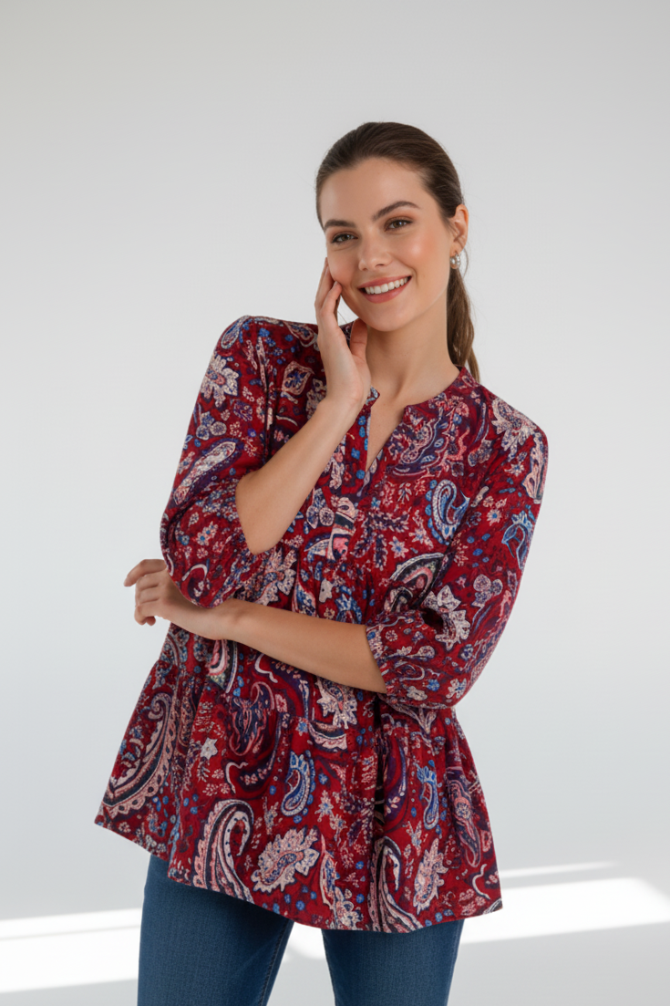Umgee Mix Paisley Boho Tunic Blouse