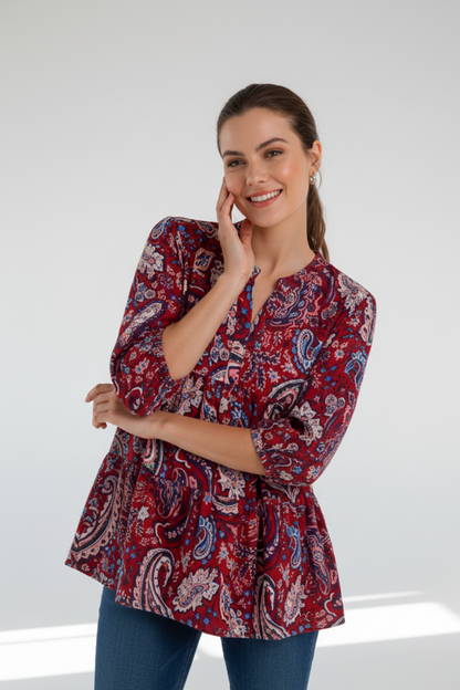 Umgee Mix Paisley Boho Tunic Blouse
