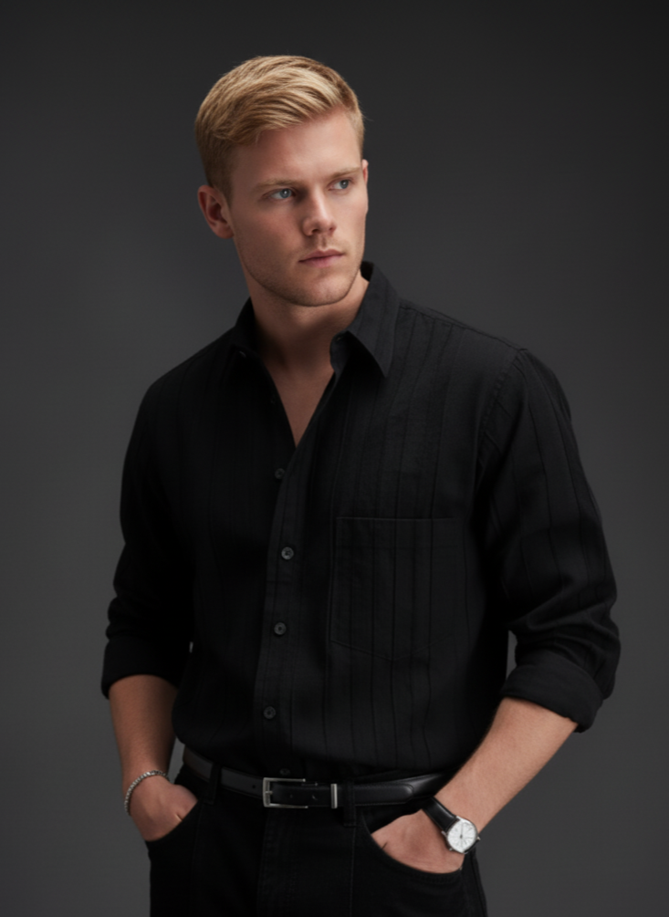 Men's Button Up Textured Long Sleeve Shirt