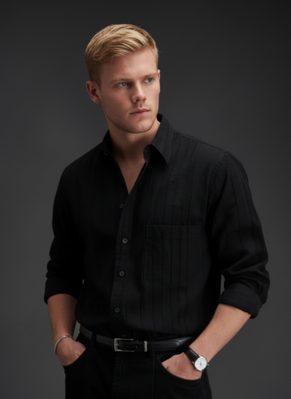 Men's Button Up Textured Long Sleeve Shirt