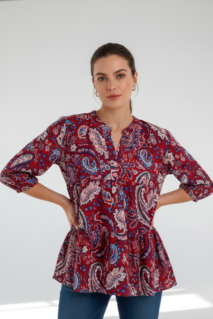 Umgee Mix Paisley Boho Tunic Blouse