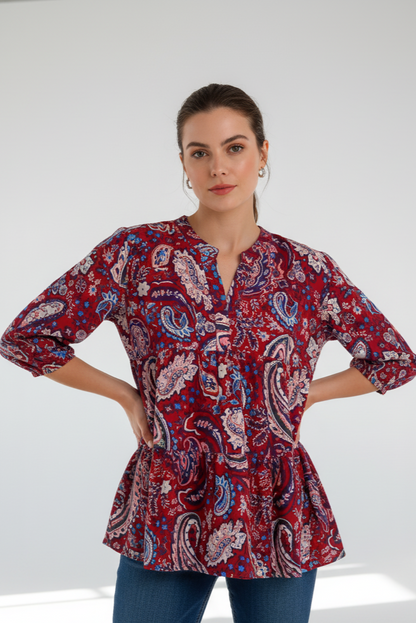 Umgee Mix Paisley Boho Tunic Blouse