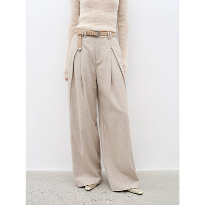 Double-Pleated Wide-Leg Wool Trousers