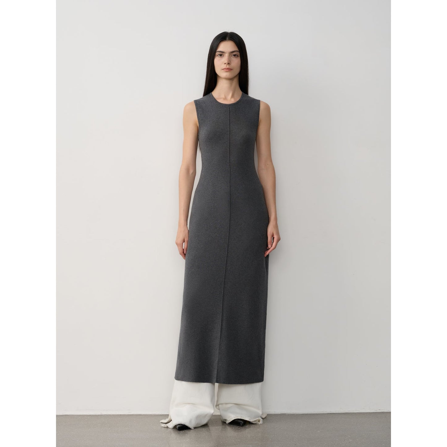 Baslan Merino Wool Extra Long Sleeveless Lazy Knit Dress