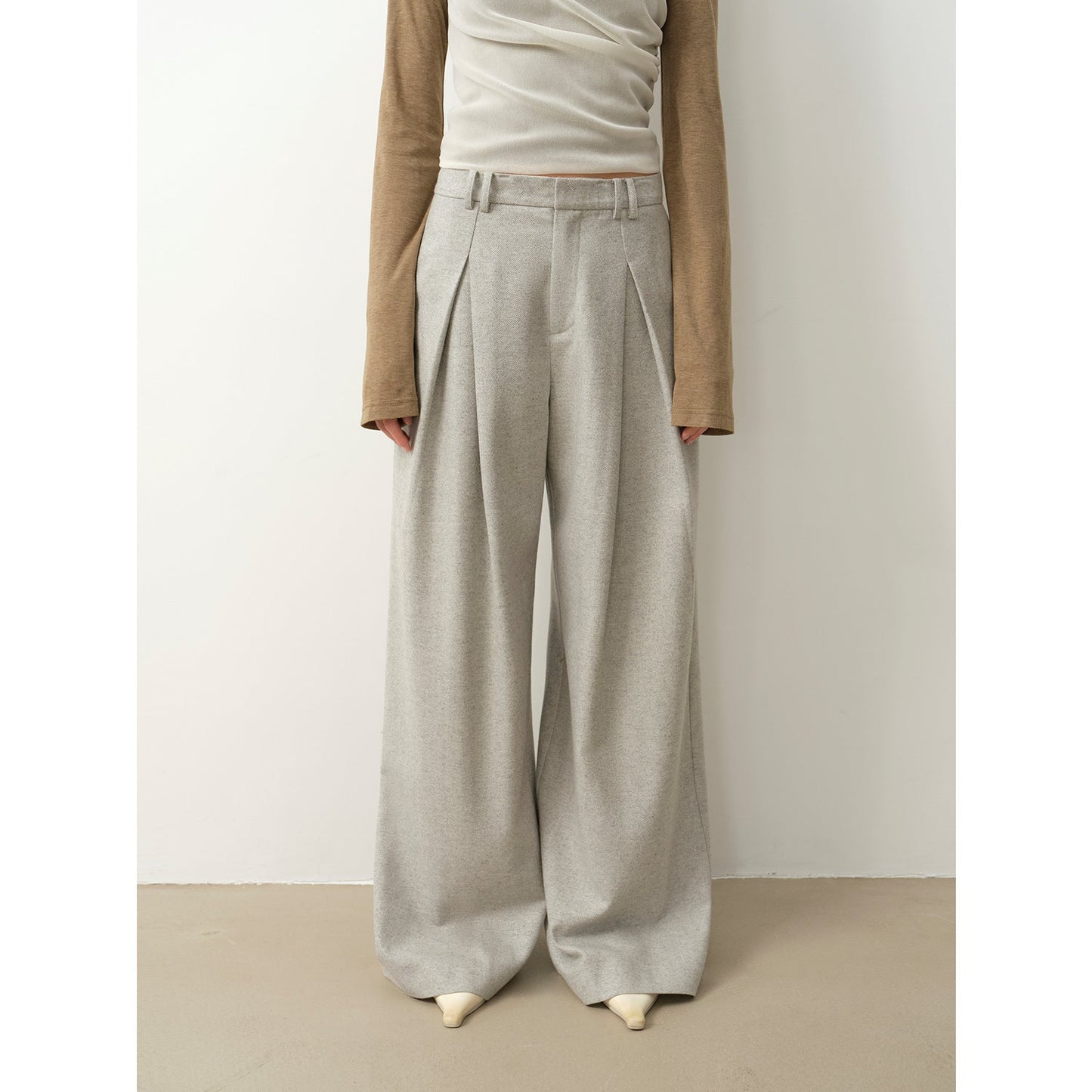 Double-Pleated Wide-Leg Wool Trousers