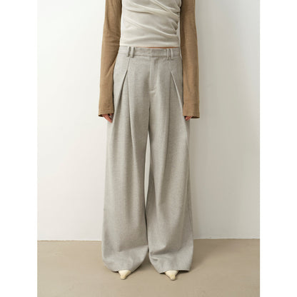 Double-Pleated Wide-Leg Wool Trousers