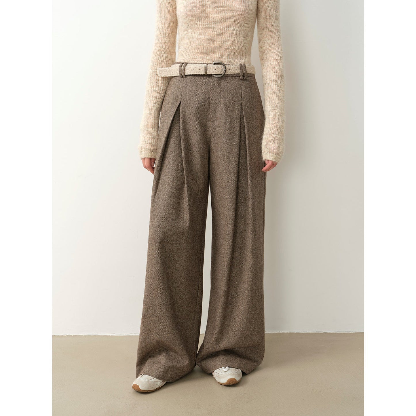 Double-Pleated Wide-Leg Wool Trousers