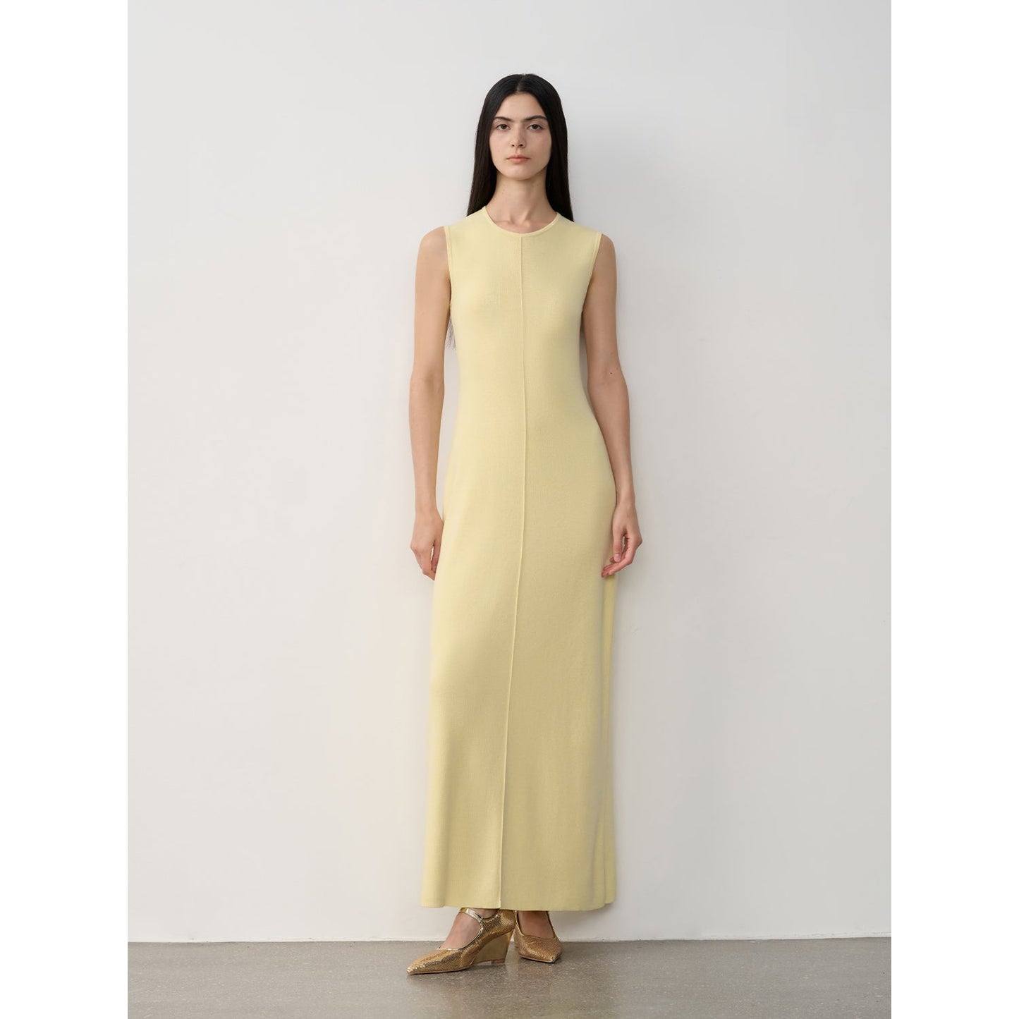 Baslan Merino Wool Extra Long Sleeveless Lazy Knit Dress