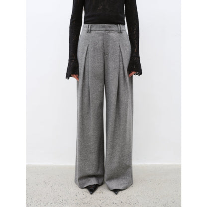 Double-Pleated Wide-Leg Wool Trousers