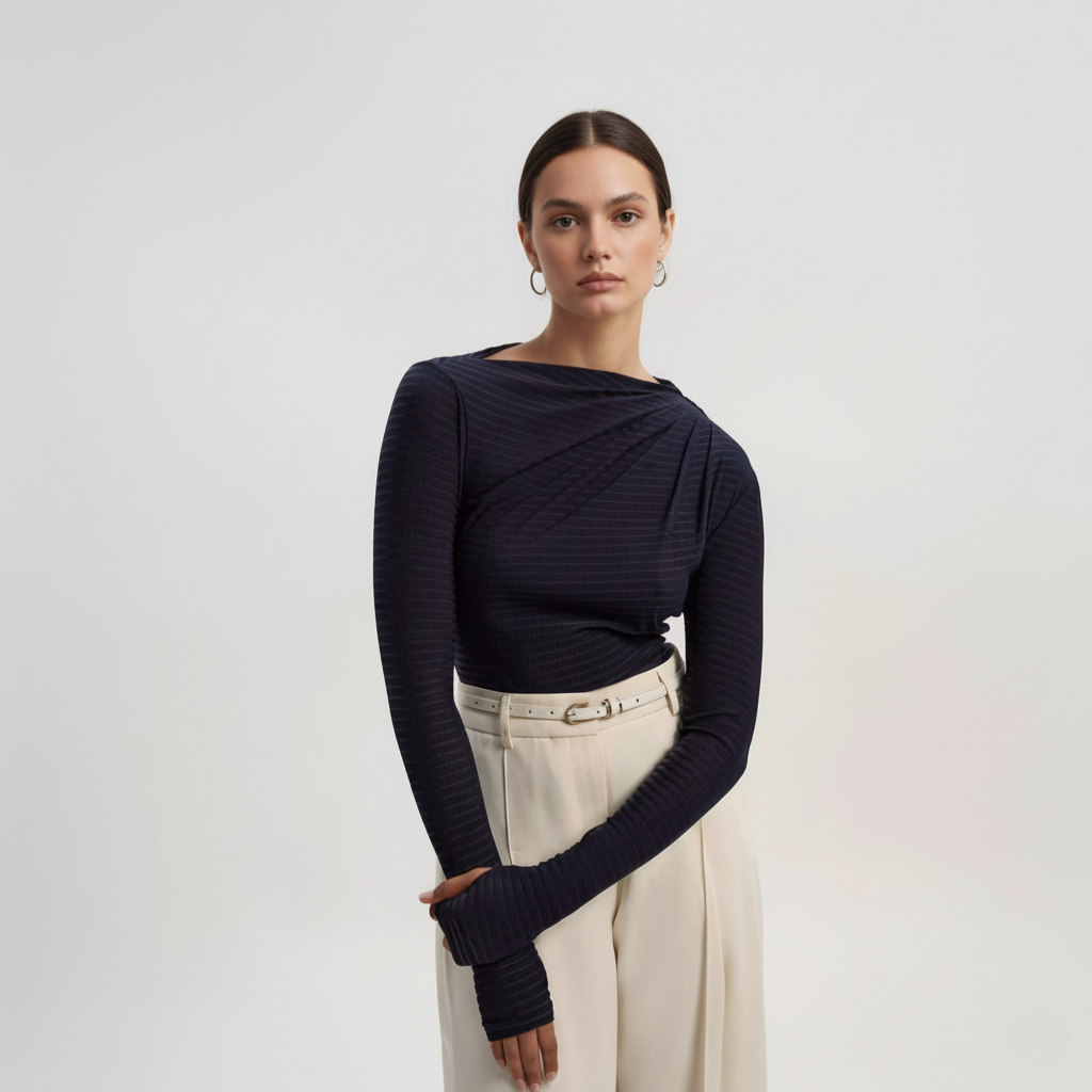 Ruched Striped Long Sleeve Top