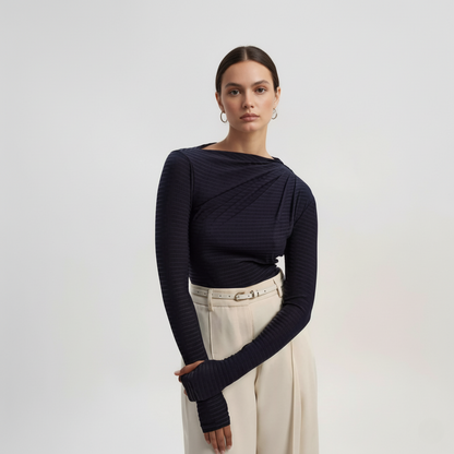 Ruched Striped Long Sleeve Top