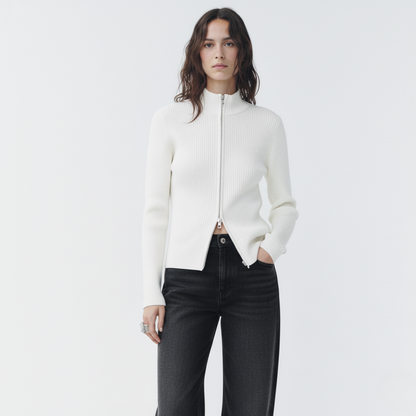 Double Zipper Cardigan Thermal Knitting Coat