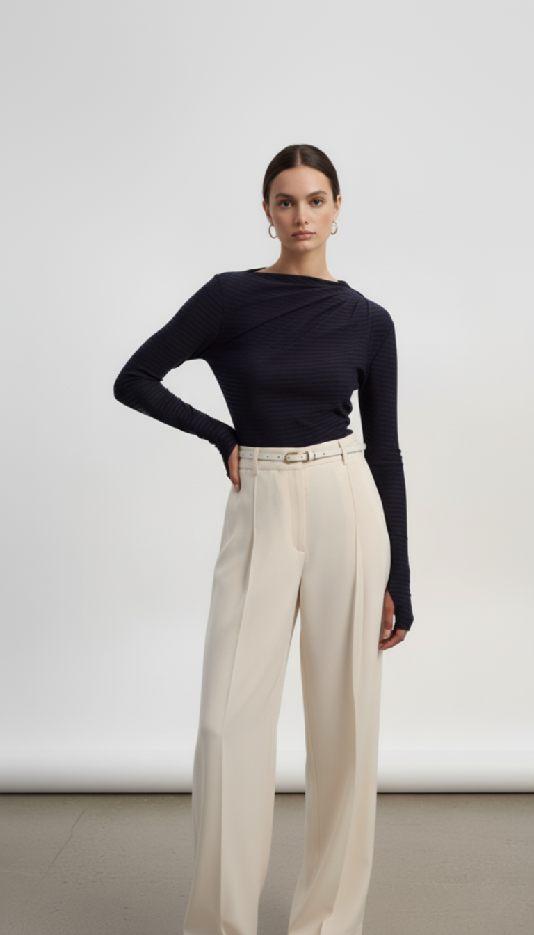 Ruched Striped Long Sleeve Top