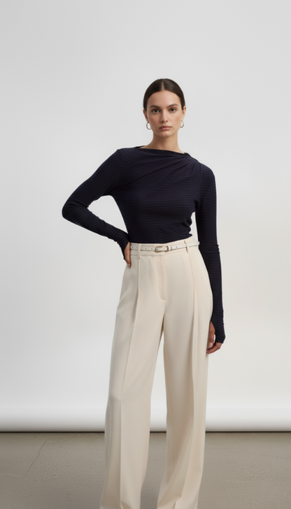 Ruched Striped Long Sleeve Top