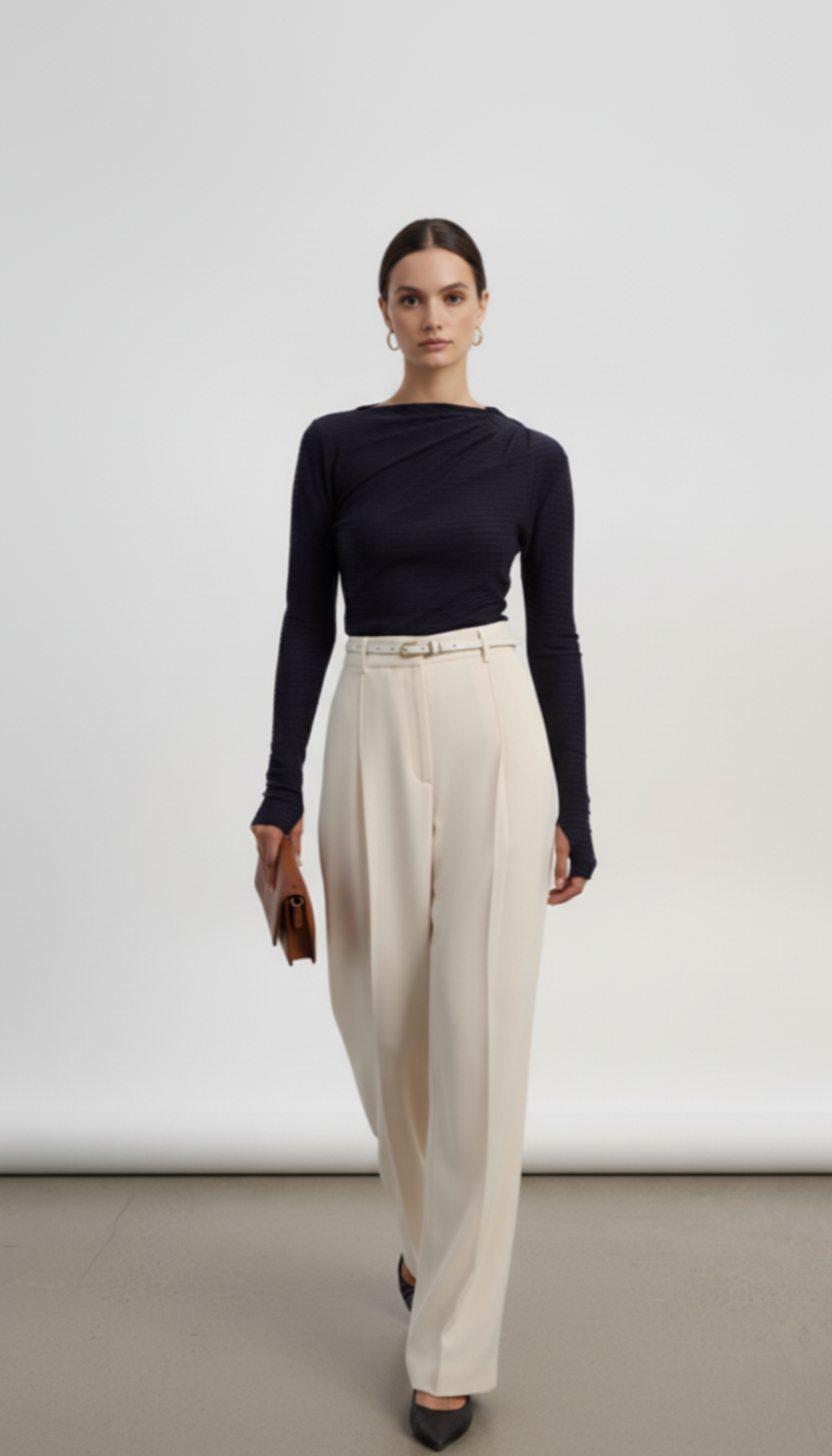 Ruched Striped Long Sleeve Top