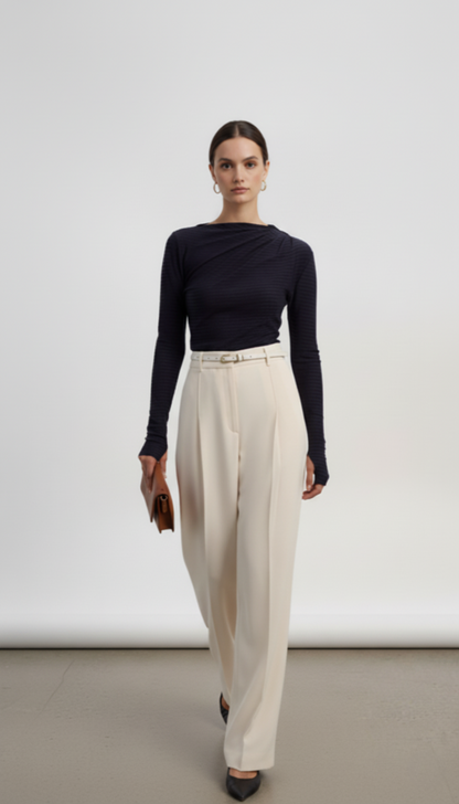 Ruched Striped Long Sleeve Top