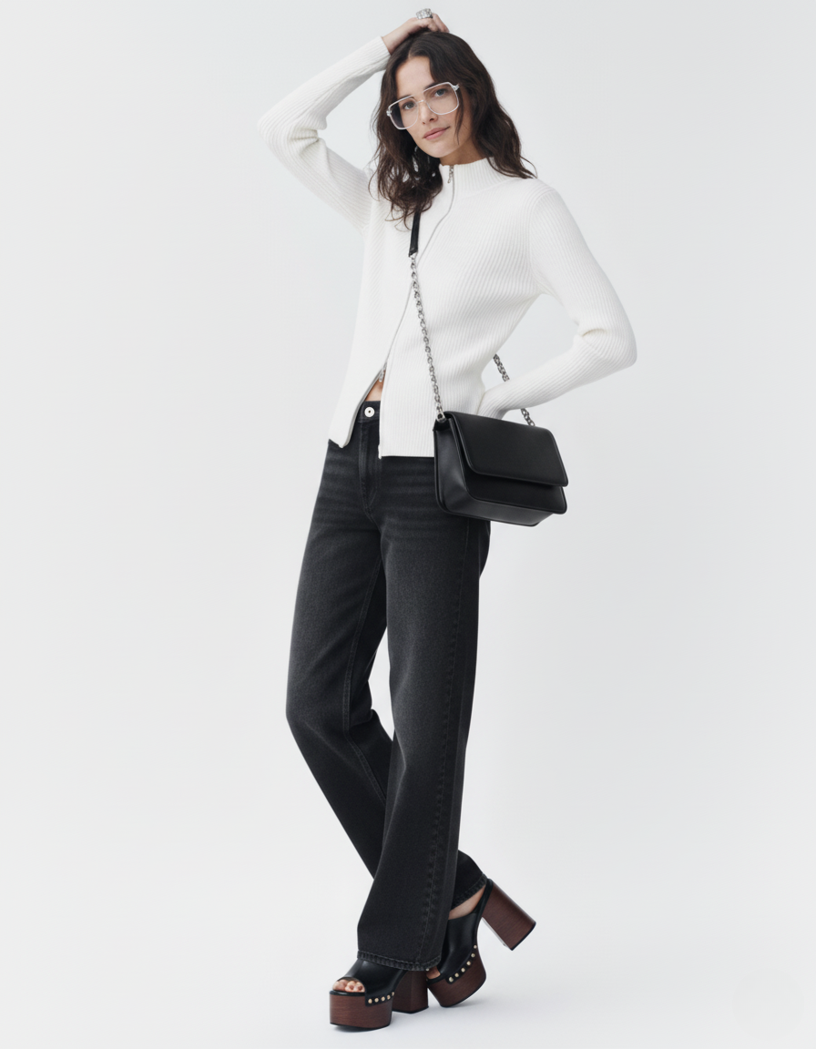 Double Zipper Cardigan Thermal Knitting Coat