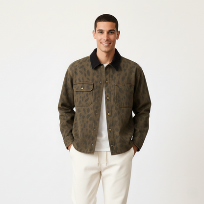 Men's Leopard Button Up Long Sleeve Jacket