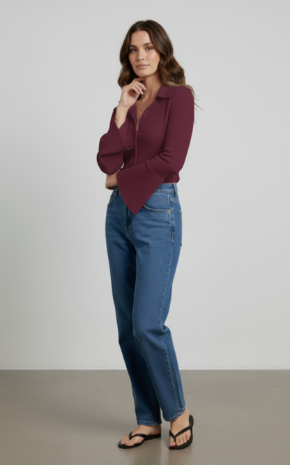 Button Up Flare Sleeve Shirt