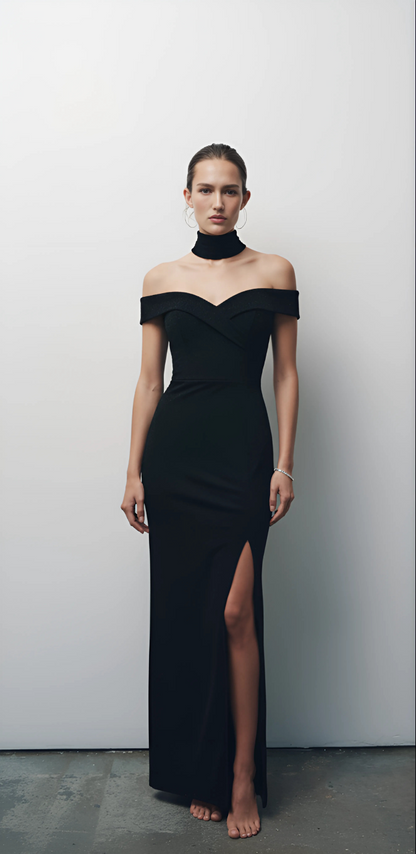 Off-Shoulder Split Maxi Dress