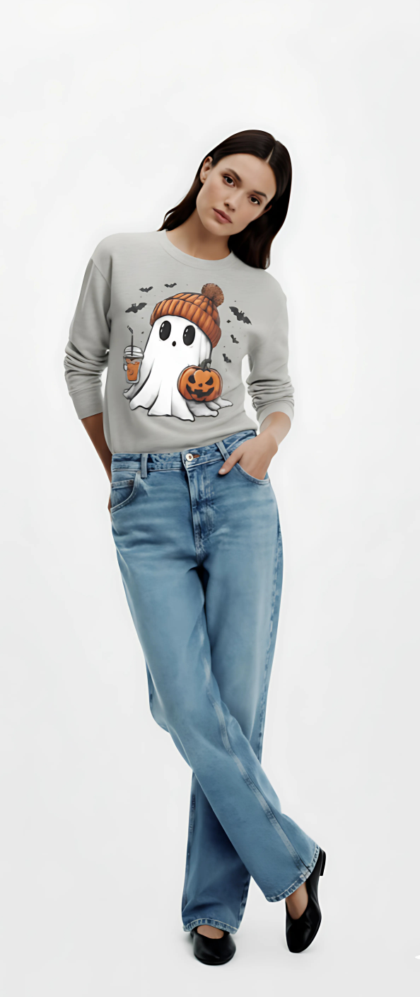 Halloween Ghost Round Neck Sweatshirt
