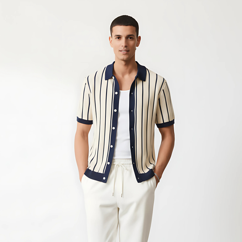 Men's Plus Size Striped Button Down Short Sleeve Shirt