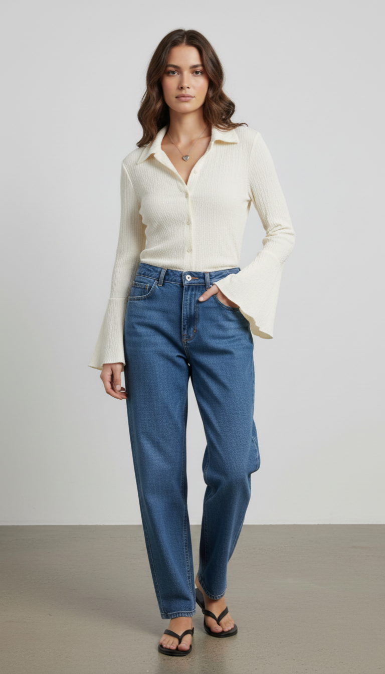 Button Up Flare Sleeve Shirt