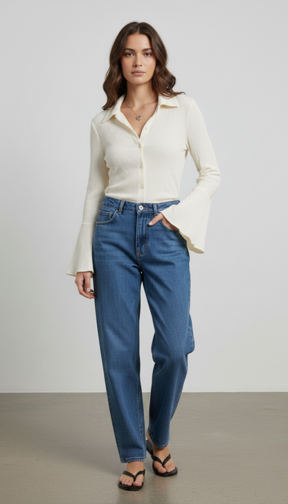 Button Up Flare Sleeve Shirt