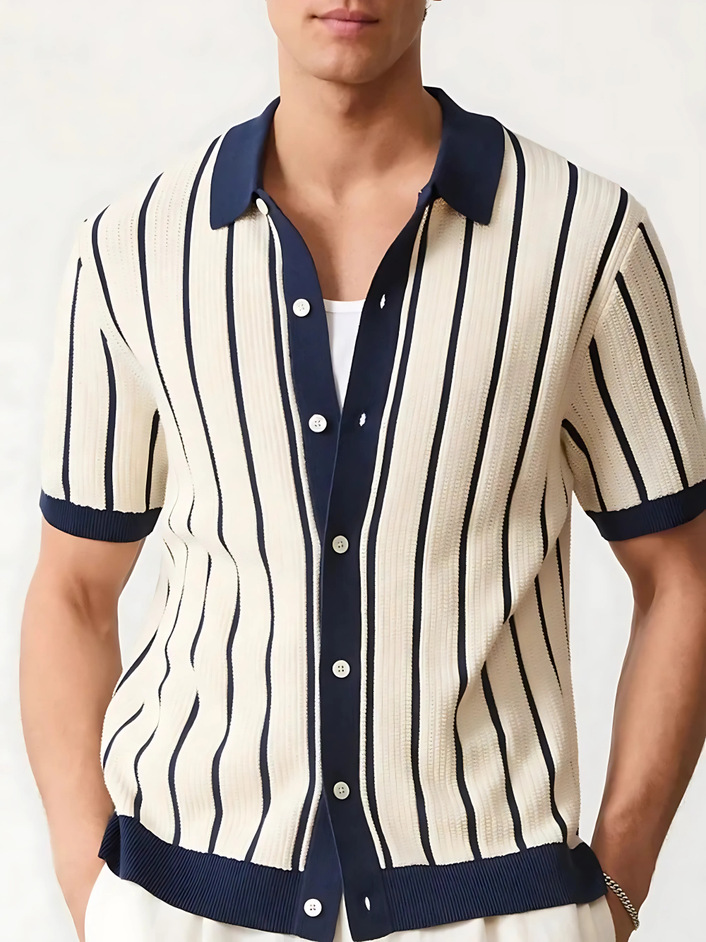 Men's Plus Size Striped Button Down Short Sleeve Shirt