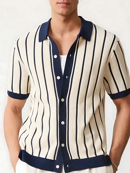 Men's Plus Size Striped Button Down Short Sleeve Shirt
