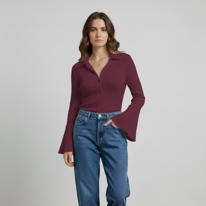 Button Up Flare Sleeve Shirt