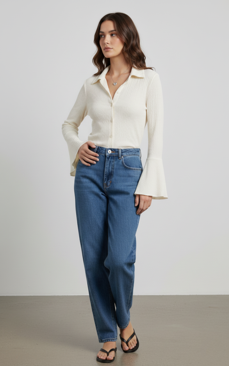 Button Up Flare Sleeve Shirt