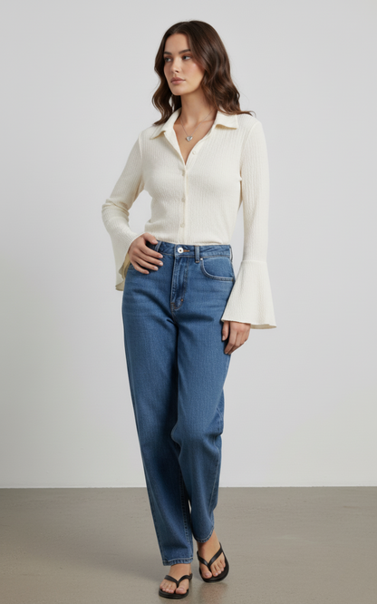 Button Up Flare Sleeve Shirt