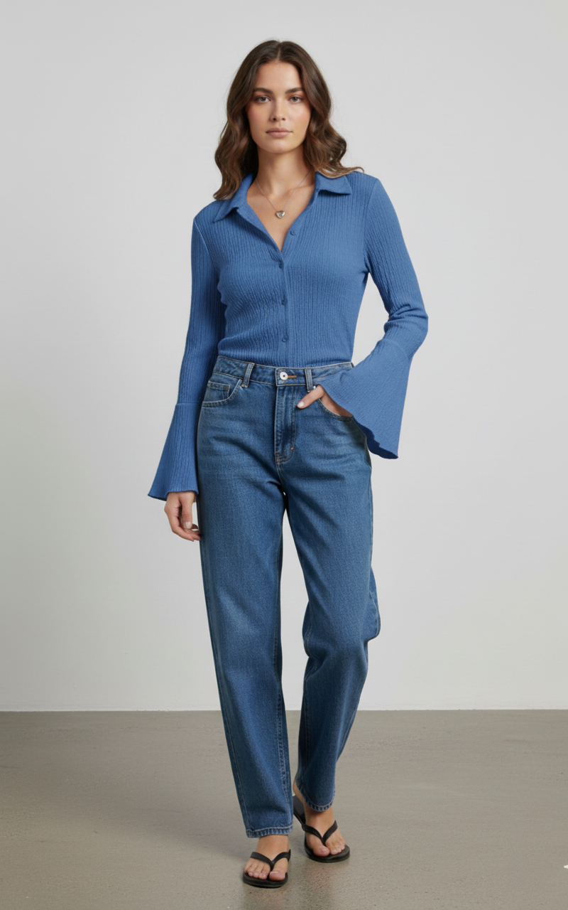 Button Up Flare Sleeve Shirt