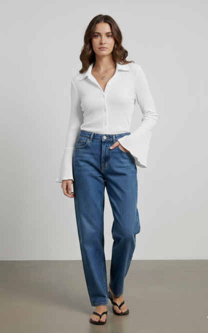 Button Up Flare Sleeve Shirt