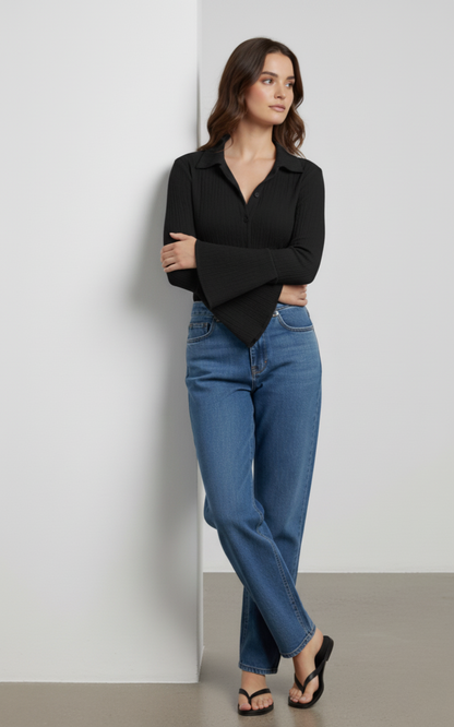 Button Up Flare Sleeve Shirt