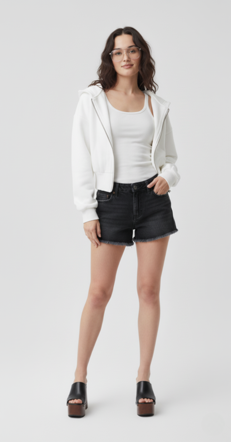 Double Zipper Cinched Hoodie Coat