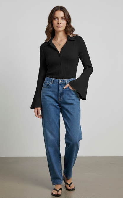 Button Up Flare Sleeve Shirt