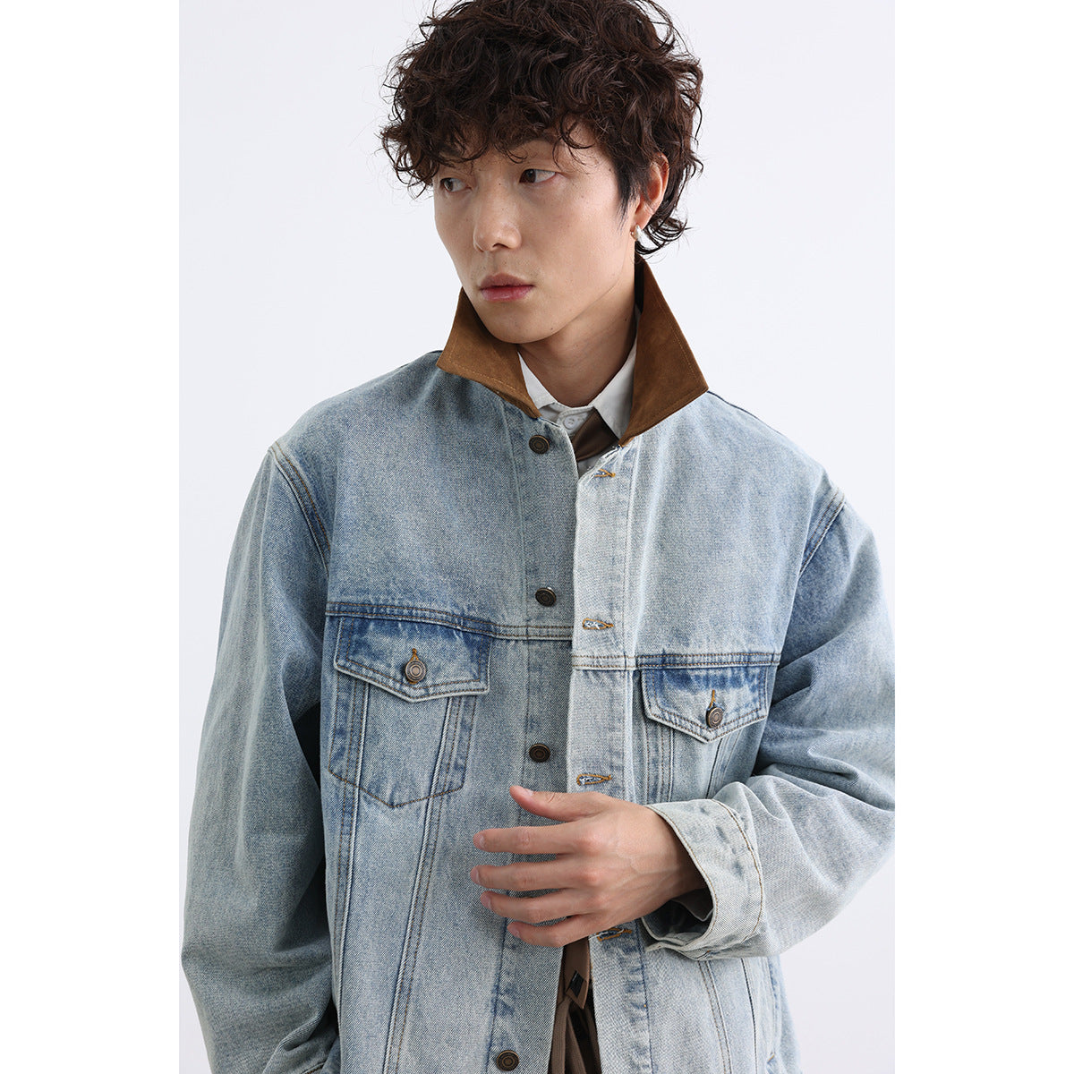 Men's Retro Washed Ice Blue Casual Denim Jacket