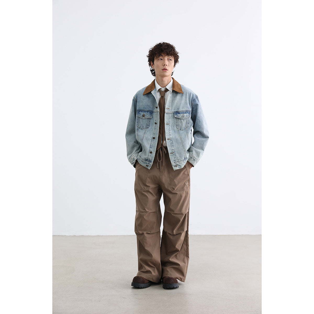 Men's Retro Washed Ice Blue Casual Denim Jacket