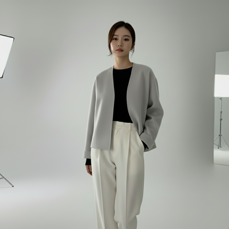 Stylish Graceful Simple Small V-neck Loose Woolen Coat