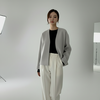 Stylish Graceful Simple Small V-neck Loose Woolen Coat