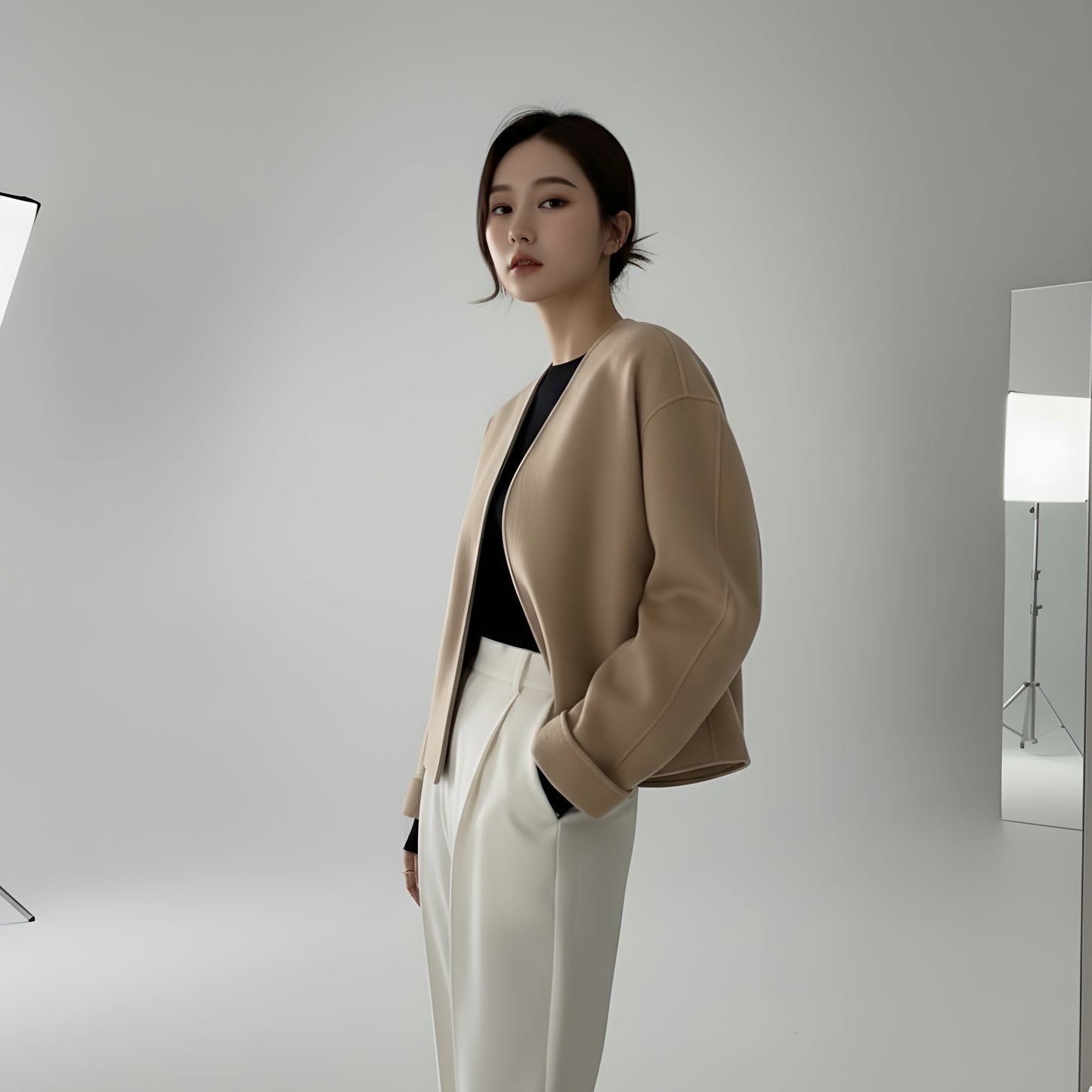 Stylish Graceful Simple Small V-neck Loose Woolen Coat